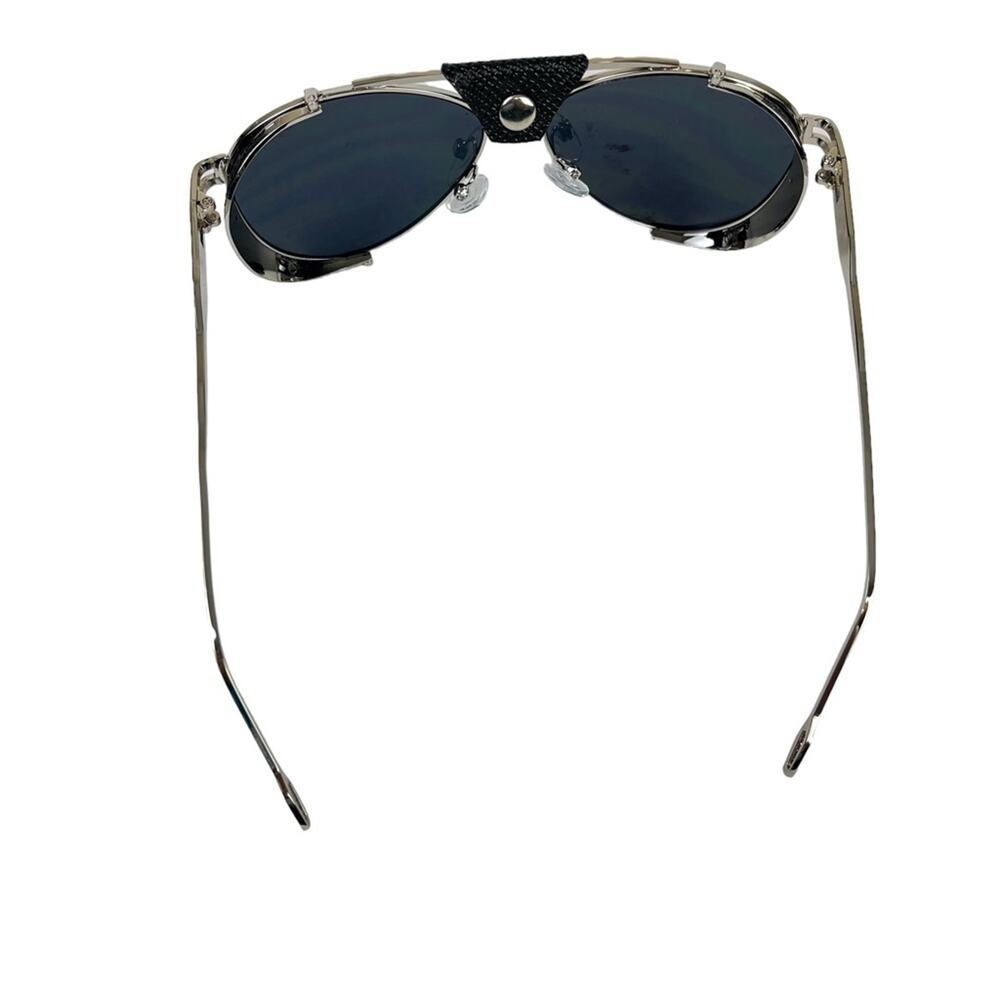 AVIATOR Black Faux Leather Metal Frame Large Sunglasses Sun Glasses Fashion - Picture 10 of 15